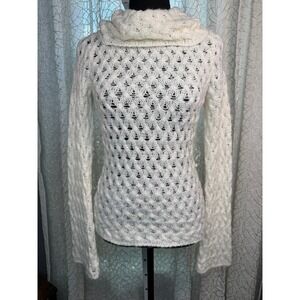Vintage Y2K Heart‎ Moon Stars White Open Knit Mohair Blend Sweater Made in USA S